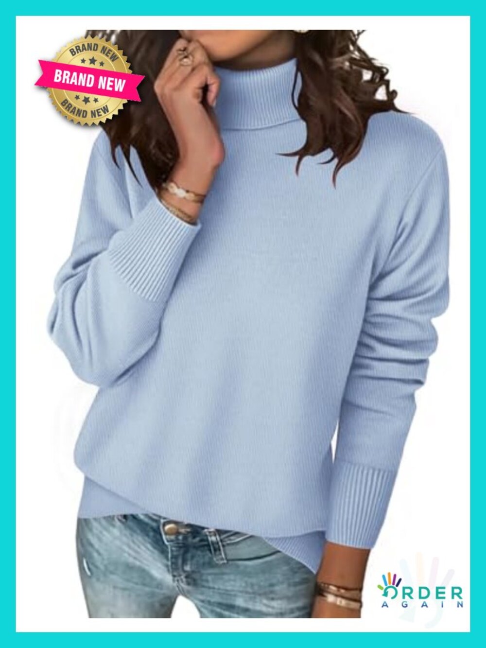 Women's Turtleneck Sweater Long Sleeve Casual Knit Pullover
